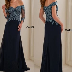 Cameron Blake CB907 Long Formal Lace Applique Evening Dress